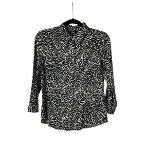 MG Silk Collection Shirt Casual Animal Print Button Down Blouse Black Size M
